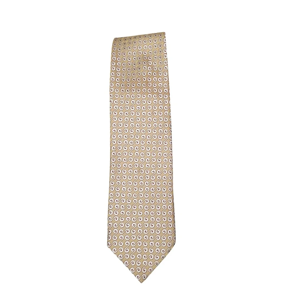 Ermenegildo Zegna‎ Men's Necktie Gold Brown White Swirl Pattern Business
